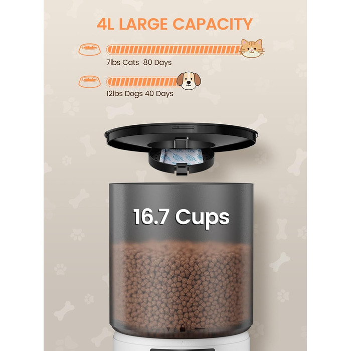 Автоматичний кормушка для котів та собак, 4л, з таймером, 1-6 прийомів їжі на день, з функцією запису голосу (10 сек)