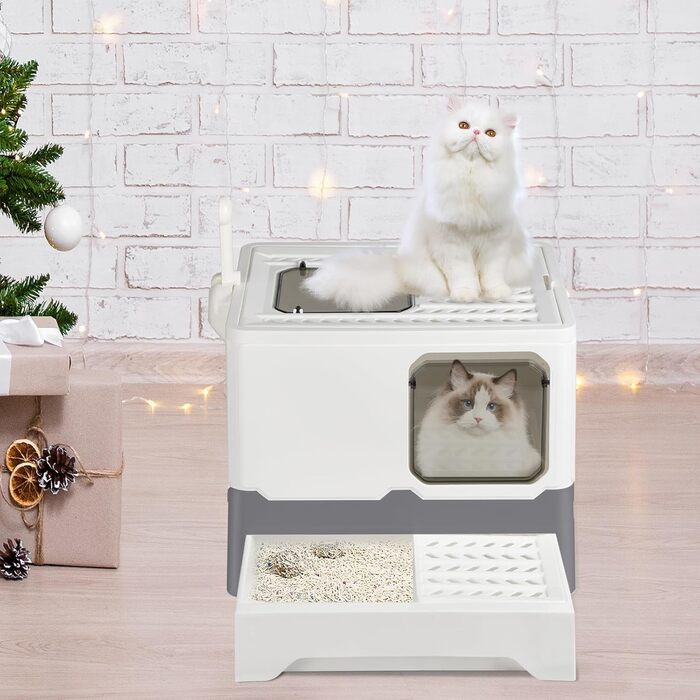 Туалет для котів Homewell з кришкою і лопаткою, шафа-дизайн, багатофункціональний, комфортний, 45x35x38 см, сірий, модель 5