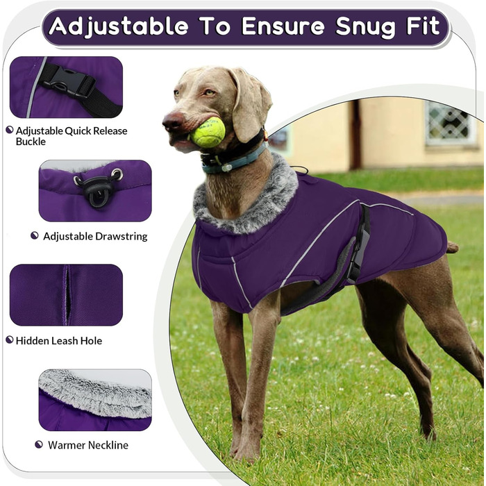 Водонепроникна куртка для собак XL, тепла флісова жилетка для великих собак, камуфляж, фіолетовий (A-Lila)