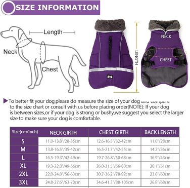 Зимовий одяг для собак QBLEEV: теплий куртка з захистом живота та коміром-стійкою, водонепроникний, для маленьких собак, фіолетовий, розмір S