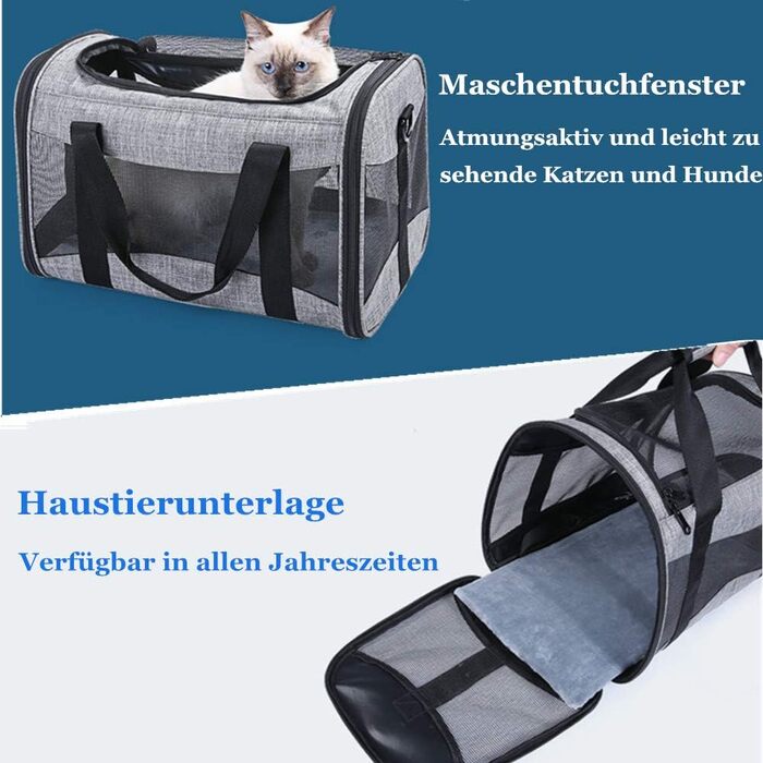 Транспортна переноска для котів та собак, складана, з м'якою підстилкою та плечовим ременем