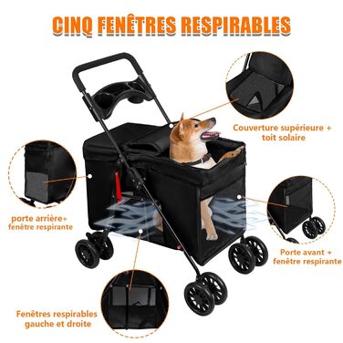 Дитяча коляска для собак та котів Homewell, чорна, складана, з сіткою, ременями та тримачем для напоїв, до 20 кг