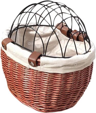 Плетенний велосипедний кошик з лози, водовідштовхувальний, для котів та собак, багатофункціональний з металевою сіткою, легкий в установці