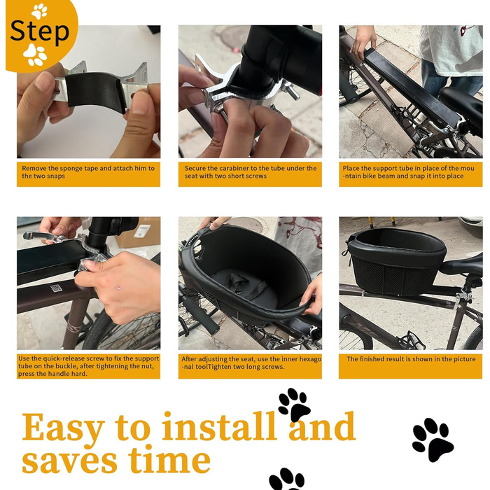 Велосипедний кошик для собак, регульований ремінь безпеки, чорна підкладка, для тварин до 6,8 кг (собаки, коти)