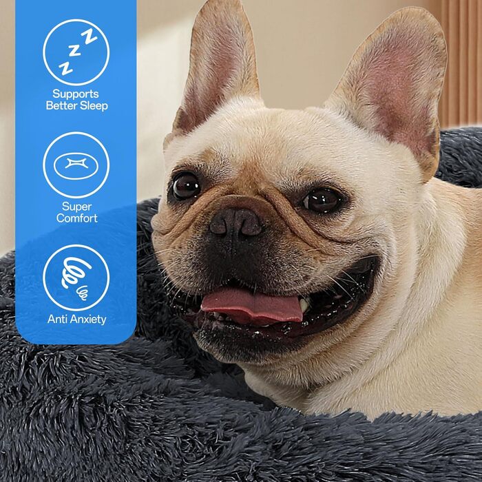 М'яке ліжко для собак та котів Doughnut, Ø80 см, сірий колір. Зручне, миється, з антиковзаючою основою. Підходить для великих, середніх та маленьких собак та кошенят. Розмір: 80x80x20 см (для тварин до 25 кг)