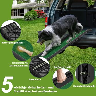 Рампа для собак у машину, складана, з пластику, 156x40 см. Підходить для автомобіля та ліжка, до 90 кг. Рампа для собак з штучним газоном, 79x40x19 см