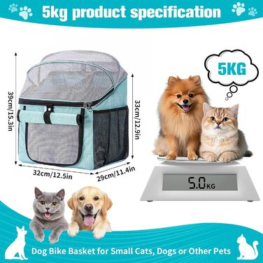Корзина для собак на велосипед 3-в-1, 32×29×39 см. Складана сумка-переноска для тварин, вантажопідйомність до 5 кг. Підходить для магазинів зоотоварів, прогулянок, пікніків та лікарень.