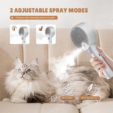 Парова щітка для котів 4-в-1, 4-в-1 парова щітка для котів з водою, видаляє шерсть з котів одним натисканням кнопки, щітка для вичісування шерсті для собак і котів (біла) (сіра)