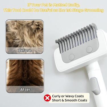 Гребінець для котів з довгим хутром, для розплутування та видалення шерсті, зручна система видалення шерсті одним кліком, ніжний гребінець для догляду за шерстю, ідеальний для сильно сплутаної шерсті