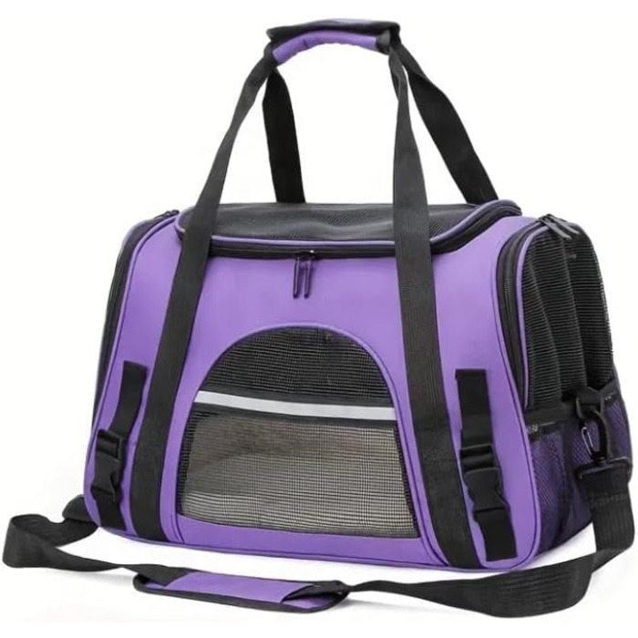 Сумка-переноска для котів, собак та тварин до 6,8 кг, схвалена авіаперевізниками, складна та митна, для дому, на вулицю, у подорожі (фіолетова)