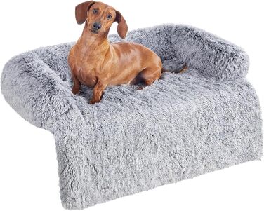 Ліжко для собак Feandrea FluffyHug, м'яка підстилка, захист дивану, подушка, розмір L, для середніх собак, 95 x 85 x 16 см, Ombré Grey PGW222G01
