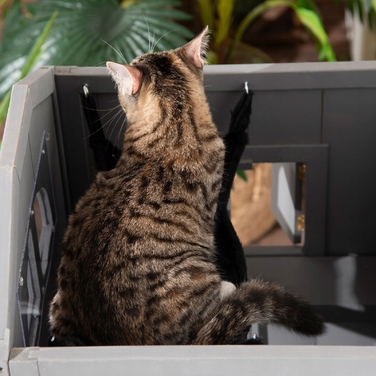 Будиночок-шафа для кота з лотком, дерево, 59x55x109 см, сірий