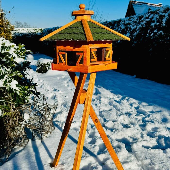 Велика шестигранна годівниця для птахів Vogelfutterhaus XL з підставкою, коричнева/зелена