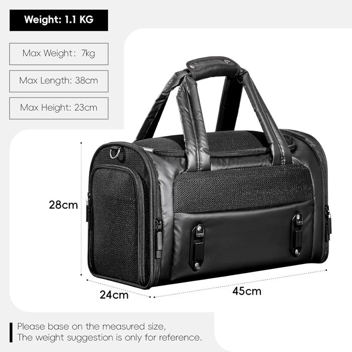 Транспортна переноска для кота/собаки 4 Pet, чорна, з сіткою та захистом, для подорожей літаком та авто