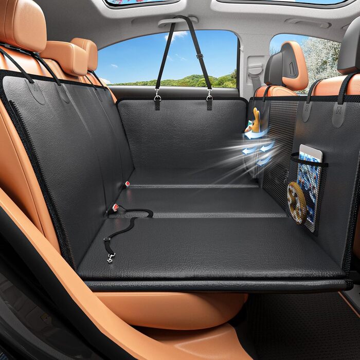 Подовжувач для заднього сидіння автомобіля для собак - чохол для сидіння з PU-шкіри, міцний, 100% водонепроникний, стійкий до подряпин та ковзання, підходить для автомобілів та SUV (витримує 180 кг) (L, повністю чорний)