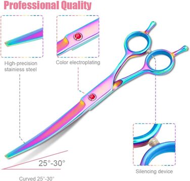 Професійна вигнута ножиця для собак 7,5' - ножиці для грумінгу собак, вигнуті ножиці для шерсті, ергономічна ручка (фіолетовий)