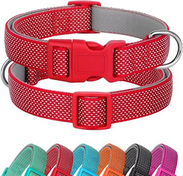 Світловідбиваючий нашийник для собак Didog з пряжкою, регульований, м'який неопрен, з підкладкою, нейлон, для собак маленьких, середніх та великих порід, L (M: обхват шиї 25-43см, червоний)