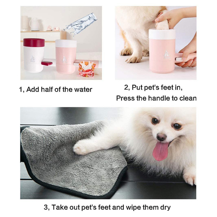 Миска для миття лап тварин Pet Clean, силікон, рожева. Мийка для лап собак та котів, щітка для лап, портативна