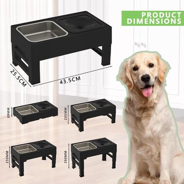 Підвищений годівниця для собак з регульованою висотою, 1600 мл, нержавіюча сталь, антизадушливий та повільне годування, для собак маленьких, середніх та великих порід