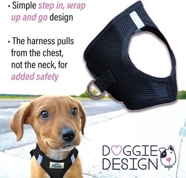 Шлея для собак Doggie Design, світловідбивна, Step-In, чорна, всі розміри