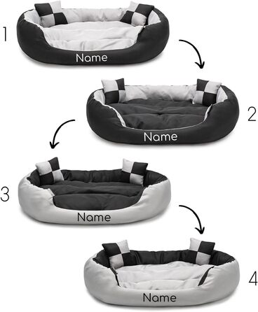 Крісло-ліжко для собак та котів Lionto 4-в-1 з водовідштовхувальною підстилкою Oxford, 85x70 см, міцне, з глибоким входом, сіре/чорне (з написом)