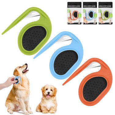 Кгребінець для розчісування вузлів у собак та котів Meetory (3 шт.), масажний гребінець 3-в-1, видалення ковтунів, видалення шерсті