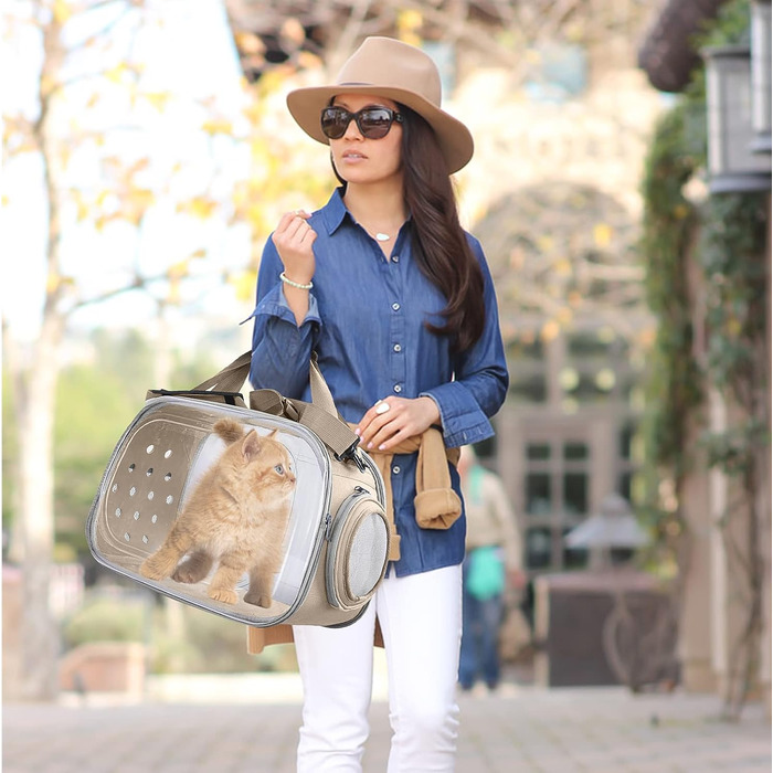 Транспортна переноска для собак та котів PETCUTE, складана та миюча, для подорожей літаком, хакі