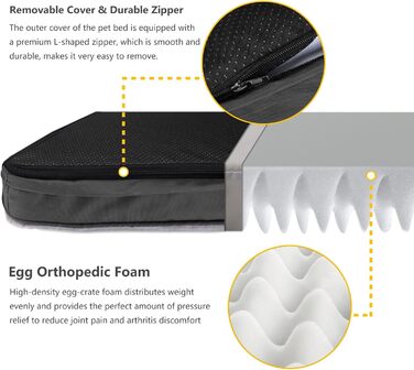 Ортопедичне ліжко для собак XL, сіре, знімний чохол, водонепроникне покриття, 107x71 см. Подушка з піни, для собак з артритом