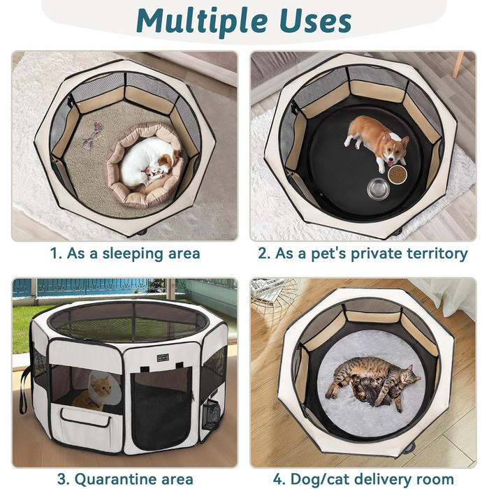 Petsfit складаний вольєр для цуценят і котів, водонепроникний, захист від перегризання, сірий, S, 75×68×42 см
