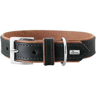 Нашийник для собак HUNTER PORTO, шкіряний, чорний/cognac, розмір 35 (XS-S) – екологічний, міцний