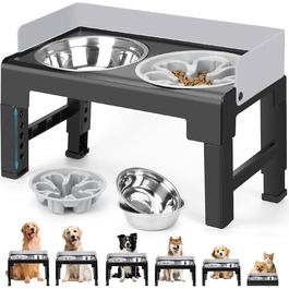 Підвищена годівниця для собак Zivacate, 6 рівнів регулювання висоти та нахилу, годівниця-станція, 2 миски з нержавіючої сталі, 1 миска для уповільнення годування, антиковзна, для середніх та великих собак