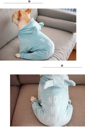 Піжама для собак з м'якої бавовни, комбінезон, худі з вушками кролика для Французького бульдога/Англійського бульдога/Американського пітбультер'єра XL, блакитний