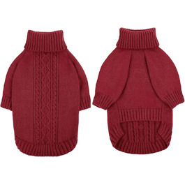 Теплий в'язаний пуловер для собак з коміром-горловиною. Підходить для маленьких, середніх собак, цуценят та котів. Колір: червоний