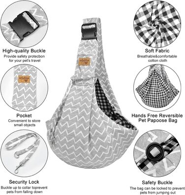 Сумка-переноска для собак Vrbabies, для маленьких собак та інших домашніх тварин до 5 кг, регульована, ідеальна (смугаста сіра, регулювання ремінця)