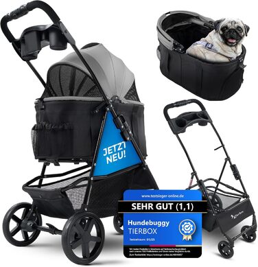 Візок для собак Tierbox до 10 кг, для маленьких собак та котів, сірий, складний, QuickFold