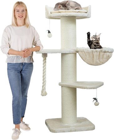 HAPPYPET Premium Котячий дряпак для великих котів Cooper 150 см, кремовий, для Мейн-кун, товсті стовпи 20 см, натуральний сизаль