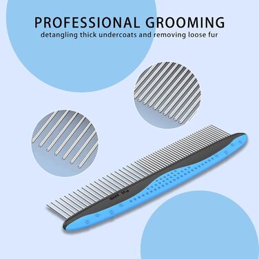 Професійна щітка для собак та котів 2 шт., з нержавіючої сталі, TPR-ручка, 2-в-1 розпушувач та вичіска для собак та котів – видаляє відмерле волосся, ковтуни, вузли (Блакитна)