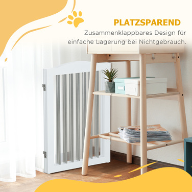 PawHut Dog Barrier Door Guard Складна підставка для собаки 3 тарілки Сходові ворота білі 154x30x80см | Аосом