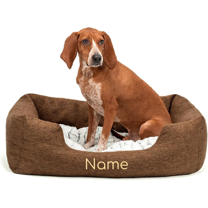 Клітка-лежанка для собак Lionto з м'яким змінним подушками, затишна лежанка для домашніх тварин у меланжевому дизайні з глибоким входом для собак та котів усіх розмірів, 80x60 см, м'яка лежанка для собак, коричнева (з написом) Коричнева L 80 x W 60 x H 26