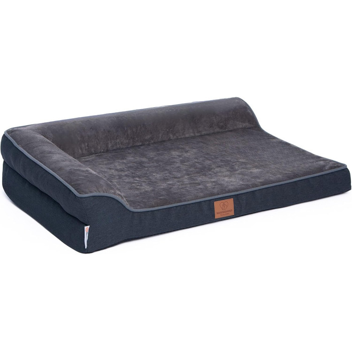 Ортопедичне собаче ліжко преміум-класу з піною Egg Foam, міцна петля, водонепроникний внутрішній чохол, собаче ліжко-софа, м'яке собаче ліжко, знімний та пральний чохол, 71 x 58 x 17 см, темно-сірий колір (L)
