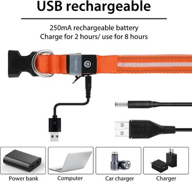 Світлодіодне нашийник для собак Masbri, водонепроникний, з 3 режимами світіння, безпечний, для великих собак (XS, помаранчевий)