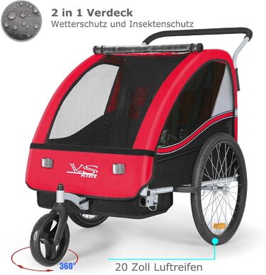 Дитячий причіп Tiggo VS 2-в-1: причіп для велосипеда та коляска-візок, червоний