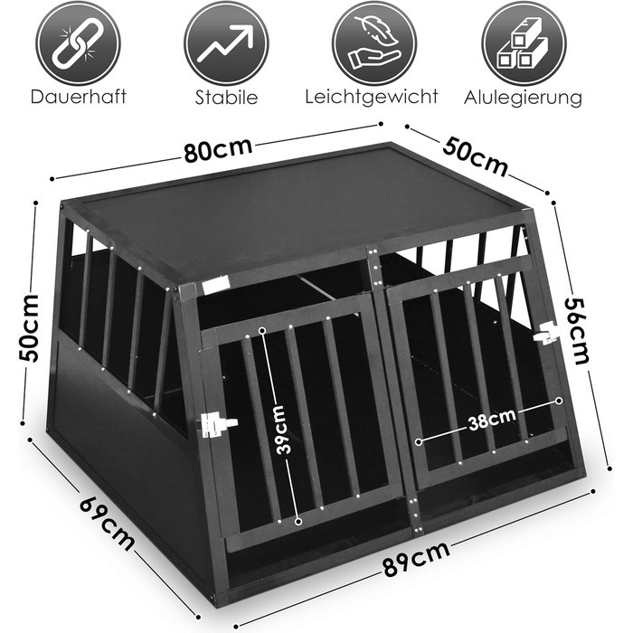 Алюмінієва переносна коробка для собак Defacto – міцна переноска для тварин, 89x69x50 см (Чорний)
