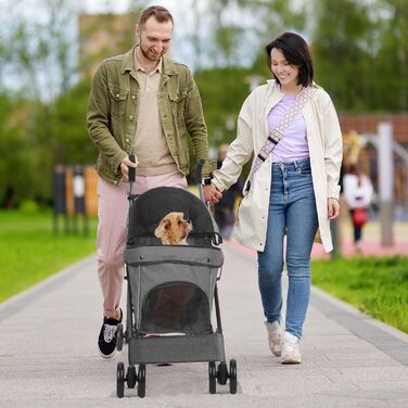 Візок для собак Hundebuggy: легкий, складаний, для собак вагою до 9 кг, з кошиком та тримачем для напоїв, темно-зелений (сірий)