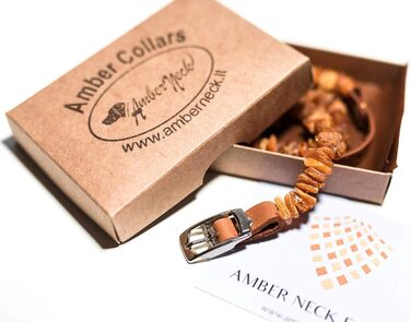 Нашийник для собак з бурштину Amber Neck, ручна робота, натуральний балтійський бурштин, справжня шкіра, регульований, подарункова упаковка, 40-45 см