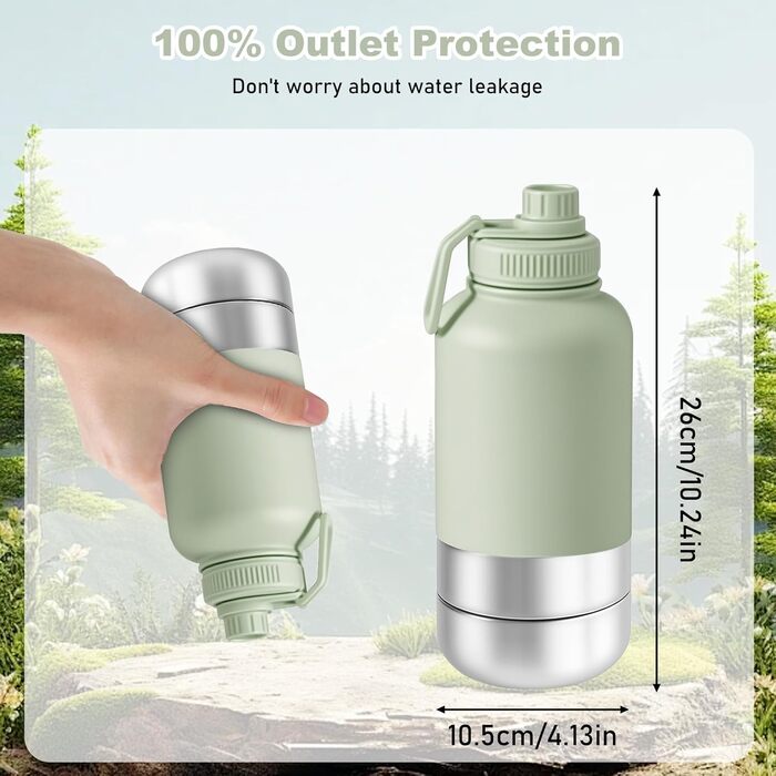 Турбопенал для собак на 950 мл – ізольована сталева фляга для води та миска для їжі, портативна фляга для собак без BPA, для подорожей, прогулянок та активного відпочинку (зелений колір, L)