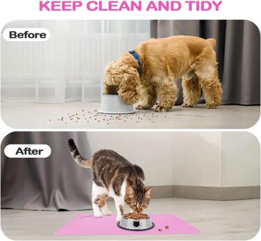 Водонепроникний килимок для годування домашніх тварин з високими бортиками, 55 x 38 см, силіконовий, неслизький, для собак та котів, запобігає розливанню води (рожевий, 48 x 30 см)