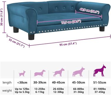 Килимок для собак VidaXL, м'який лежак-софа для маленьких собак та котів, блакитний (95 x 55 x 30 см)