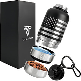 Ізольована пляшка для води для собак TALA TEAM - туристична пляшка з мисками для собак, чорна