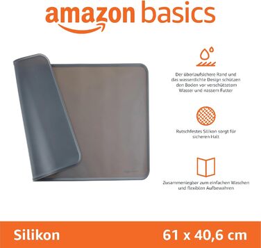 Силіконовий килимок під миску для тварин Amazon Basics, 47 x 29 см (2 шт.), сірий